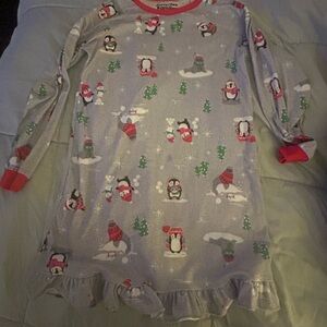 Cuddl Duds Kids Christmas Nightgown - Gray with Red and Green Accents